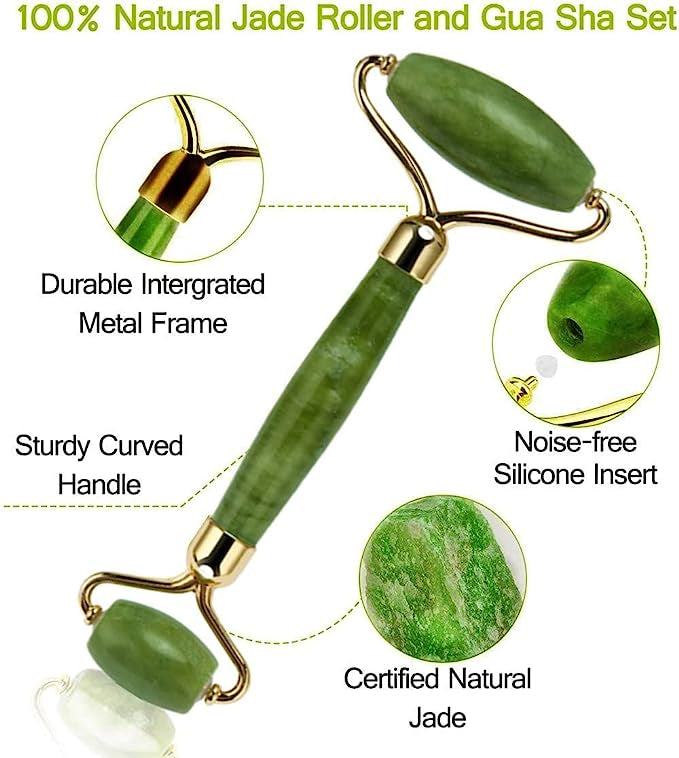 Jade Roller And Gua Sha Flawless Jade Roller With Guasha (marble Stone)